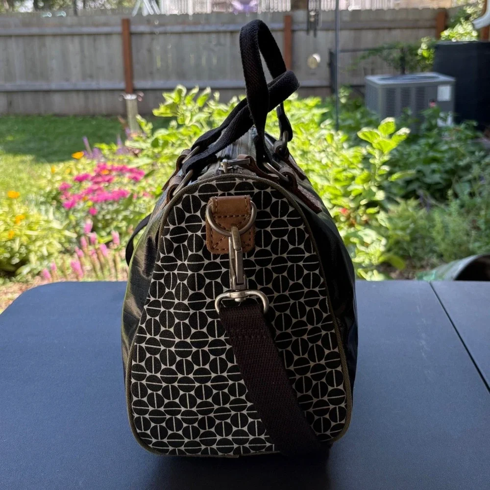 Fossil Key-Per Black‎ Coated Canvas Satchel Geometric Print Crossbody Bag